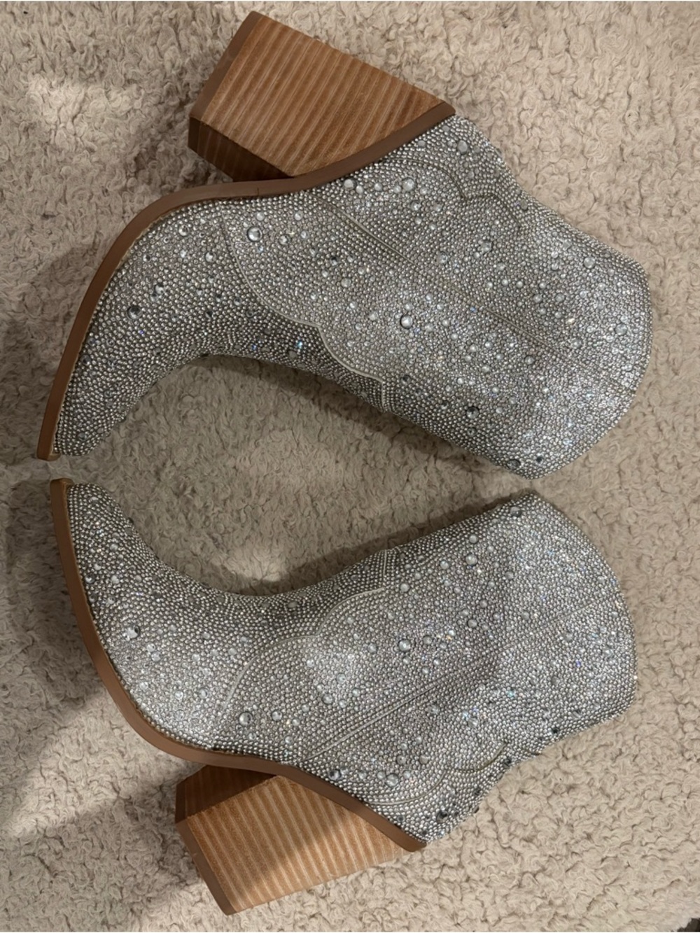 Steve Madden Silver Rhinestone Western Ankle Boots